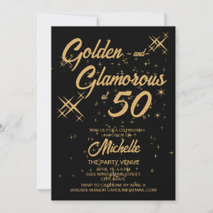 Svart Guld Retro Glamoröst 50-årsfirande Inbjudningar