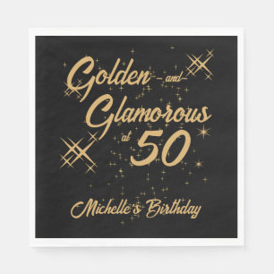 Svart Guld Retro Glamoröst 50-årsfirande Pappersservett