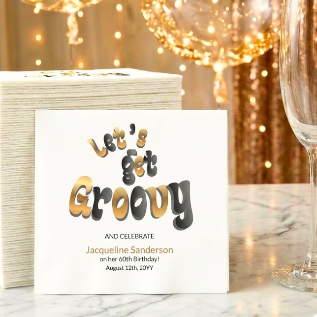 Svart Guld Retro Låt Oss Bli Groovy 60-årsdag Pappersservett (Skapare uppladdad)