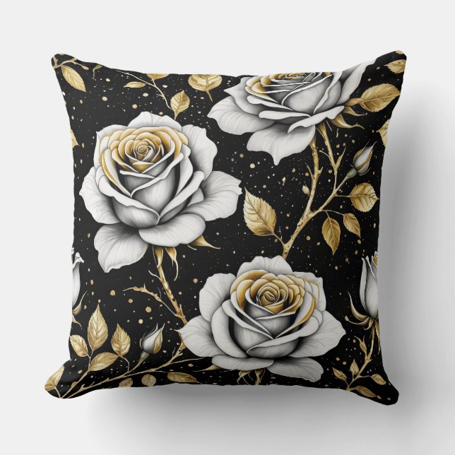 Svart Guld Ro med stänk Kudde (Framsida)