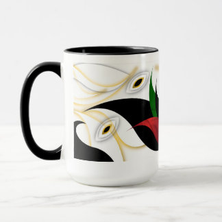 Svart, Guld, Röd & Grön Abstrakt Ornamental Konst Mugg