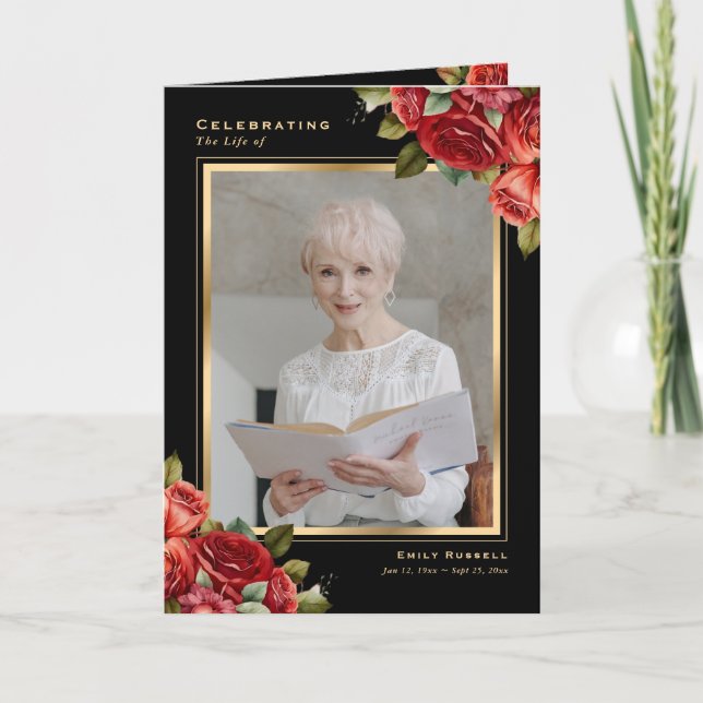 Svart Guld Röda Rosor Foto Firande Av Livet Program (Framsida)