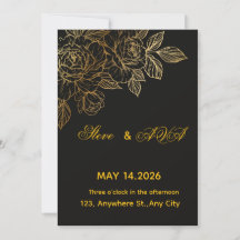 Svart & Guld Romantiskt Bröllopsinbjudan | Elegant