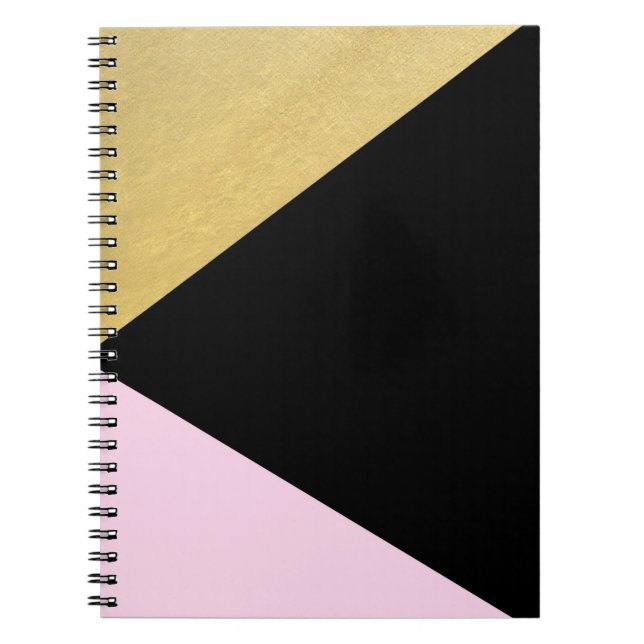 Svart Guld & Rosa Färgblock Mod Glam Trianglar Anteckningsbok (Framsidan)