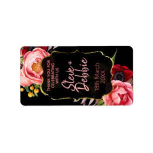 Svart Guld Rosa Flowers Bröllop Lip Balm-etiketter Adressetikett