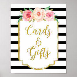 Svart Guld Rosa Vattenfärg Blommiga Kort Gåvor Sky Poster