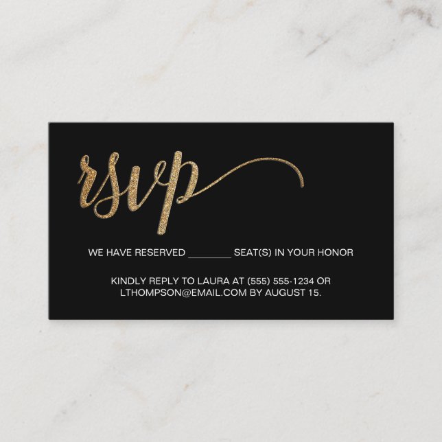 Svart Guld RSVP ingen postning Reserverad plats Li Tilläggskort (Framsida)