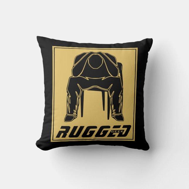 Svart guld Ruggad Man Holding Head | Thinking Man Kudde (Framsida)