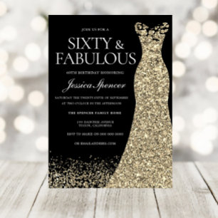 Svart Guld, sextio och Fabulous 60:e födelsedag Inbjudningar