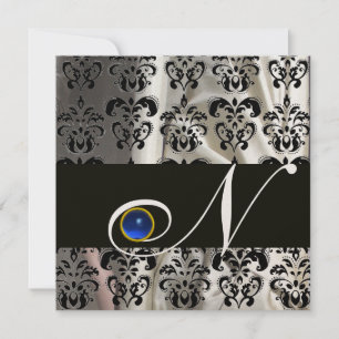 SVART GULD SILKE DAMASK MONOGRAM BLÅ SAFIR INBJUDNINGAR