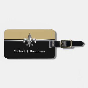Svart guld- silver Fleur de Lis Bagagebricka