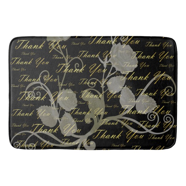 Svart, guld, silver, tack, blommor, blommigt. badrumsmatta (Framsidan)