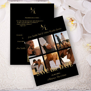 Svart & Guld Simple Classic 6 Multi Photos Collage Spara Datumet
