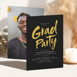 Svart & Guld Simple Modern Push Script Grad Party Inbjudningar