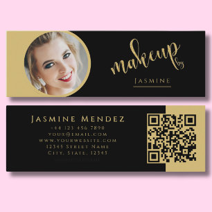 Svart Guld Skönhet Professionell MUA Foto Qr Mini Visitkort