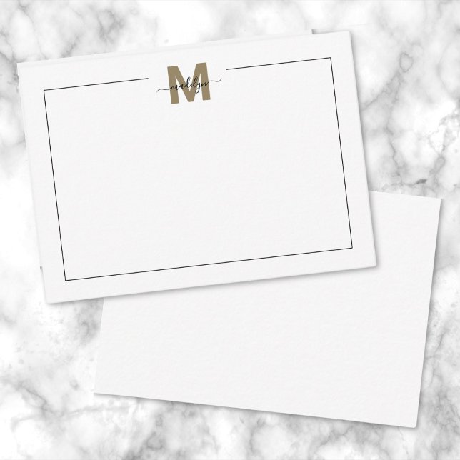 Svart Guld Skript Kalligrafi Namn Monogram Anteckningskort (Black Gold Script Calligraphy Name Monogram Note Card)