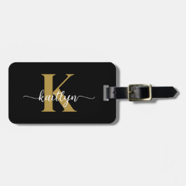 Svart Guld Skript Monogram Bagagebricka