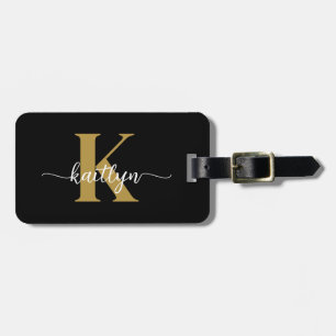Svart Guld Skript Monogram Bagagebricka