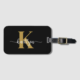 Svart Guld Skript Monogram Bagagebricka
