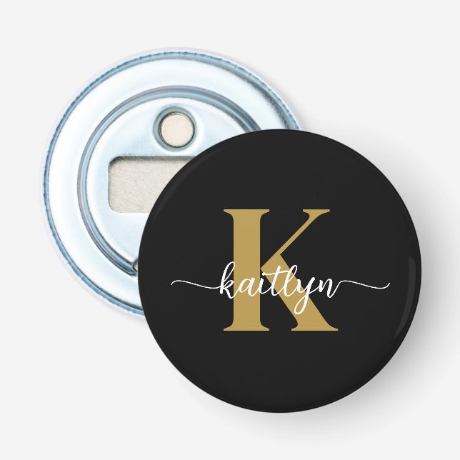 Svart Guld Skript Monogram Flasköppnare (Framsidan)