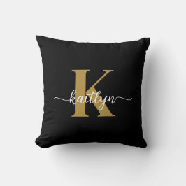 Svart Guld Skript Monogram Kudde