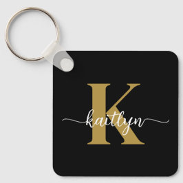 Svart Guld Skript Monogram Nyckelring