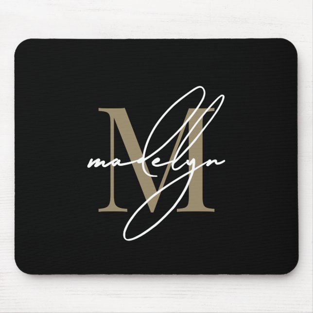 Svart Guld Skript Namn Initial Monogram Musmatta (Framsidan)