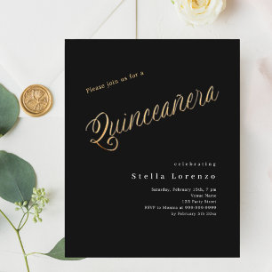 Svart guld-skript Quinceanera-inbjudan