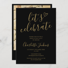 Svart Guld-skript - Studentfest för att fira foto Inbjudningar