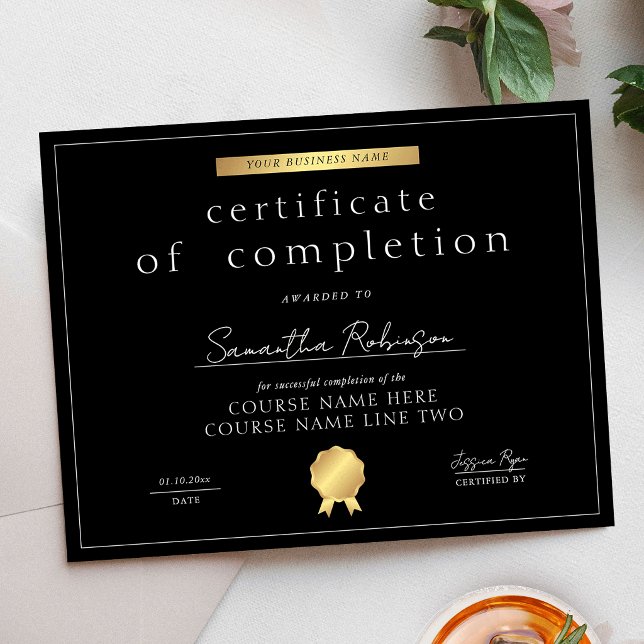 Svart & Guld Slutförande Certifikat Kursutmärkelse (Skapare uppladdad)