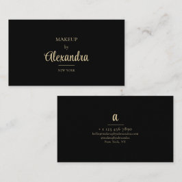 Svart Guld Sminkartist Elegant Skript Monogram Visitkort