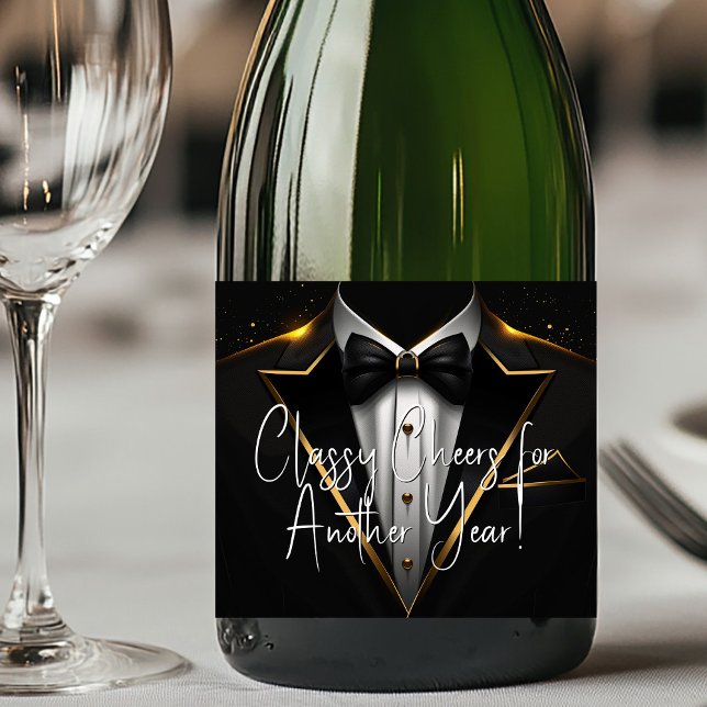 Svart Guld Smoking Champagne Etikett (Add your text, logo, etc., to personalize for your event.)