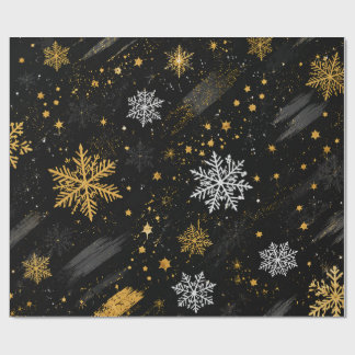 Svart Guld Snöflinga Julmönster Presentpapper