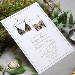 Svart Guld Snöre Watercolor Lingerie Möhippa Inbjudningar