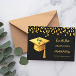 Svart guld-sockelkonfekti-Studentfest Spara Datumet<br><div class="desc">S Spara datumkortet för en studentfest. På framsidan: En svart bakgrund,  gyllene text. Mallar för namn och datum. Namn och texten: Spara datumet är skrivna med ett modernt handskript i stil. Tassel topper med faux guld. Tillbaka: Information om party.</div>