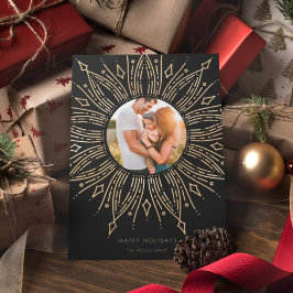 Svart & Guld Solstrålning Ram Art Deco Foto Julkort
