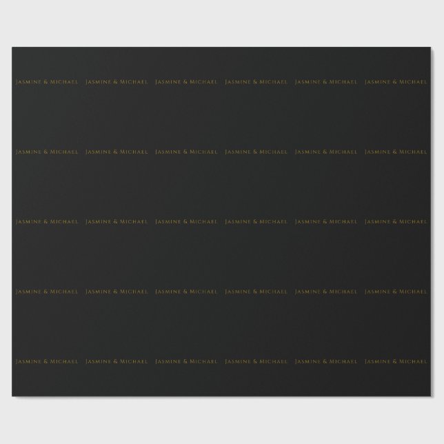Svart & Guld Söt Minimalistisk Egen Namn Presentpapper (Platt)