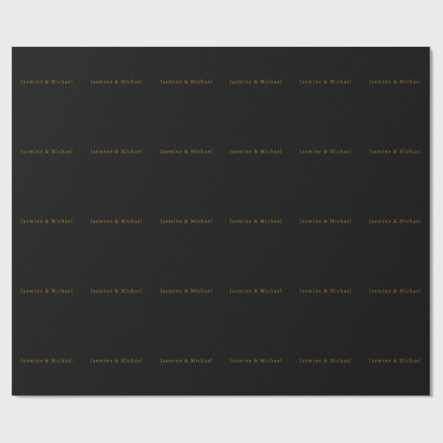 Svart & Guld Söt Minimalistiskt Eget Namn Presentpapper (Platt)