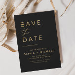 Svart Guld Spara Eleganten Minimalistiskt skript f Spara Datumet<br><div class="desc">Bröllop Elegant Black och Guld Spara datumkort. Spara datumkorten innehåller en modern handskriven kursiv skripttypografi som är elegant,  enkel och modern till använda efter att du har minimalistisk enkel bröllopsdag firande.</div>