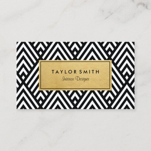 Svart & guld- sparremönstervisitkort visitkort (Framsida)