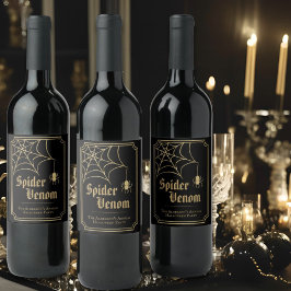 Svart Guld Spindelnät Spindelgift Halloween-fest Vinflaska Etikett