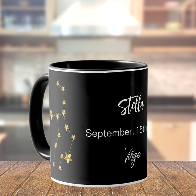 Svart guld-stjärnkonstellationen Våg fyller år Mugg (Skapare uppladdad)