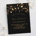 Svart guld-stjärnor elegant party inbjudan vykort<br><div class="desc">En elegant födelsedag för både kvinnor och manar. Svart bakgrund,  dekorerad med guldstjärna. Anpassa och lägg till ditt namn och information om party.</div>