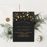 Svart guld-stjärnor elegant party inbjudningar<br><div class="desc">En elegant födelsedag för både kvinnor och manar. Svart bakgrund,  dekorerad med guldstjärna. Anpassa och lägg till ditt namn och information om party.</div>