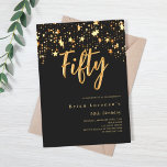 Svart guld-stjärnor, typografi 50-årsdag inbjudningar<br><div class="desc">En modern inbjudan till snyggt om en 50:e födelsedagsfest för både honom och henne. Dekorerad med guldstjärnor. Den svarta bakgrunden och ord 50 skriven med stora faux guld brev. Anpassa och lägg till information om namn och party.</div>