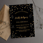 Svart guld-stjärnorna inbjudan vykort<br><div class="desc">En glamorös födelsedagsfest inbjudan för både honom och henne. En svart bakgrund med faux guld-stjärnor. Anpassa och lägg till information om namn och party. Lägg till födelseår och firande-år.</div>