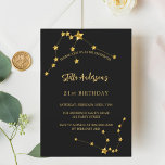 Svart guld-stjärnorna inbjudningar<br><div class="desc">För elegant 21:a (eller någon ålder) födelsedagsfest. En svart bakgrund. Dekorerad med stjärnor och Aquarius stjärna-konstellation. Anpassa och lägg till information om namn,  party. Namn är skrivet med ett handskript i stil</div>