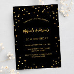 Svart guld-stjärnorna party inbjudan vykort<br><div class="desc">En glamorös födelsedagsfest inbjudan för både honom och henne. En svart bakgrund med faux guld-stjärnor. Anpassa och lägg till information om namn och party. Golden färgad.</div>