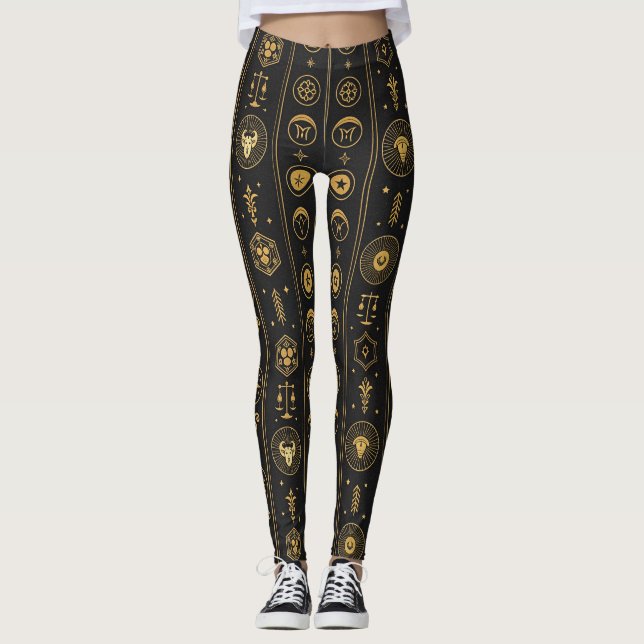 Svart Guld Stjärntecken (1) Leggings (Framsida)