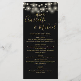Svart Guld Strängljus Signatur Bröllopsmeny Meny